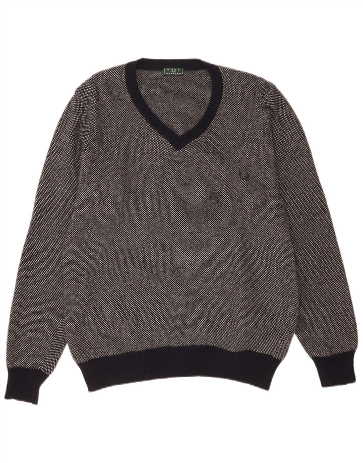Pulover pentru bărbați Fred Perry cu decolteu în V, mare, lână cu pete, albastru bleumarin