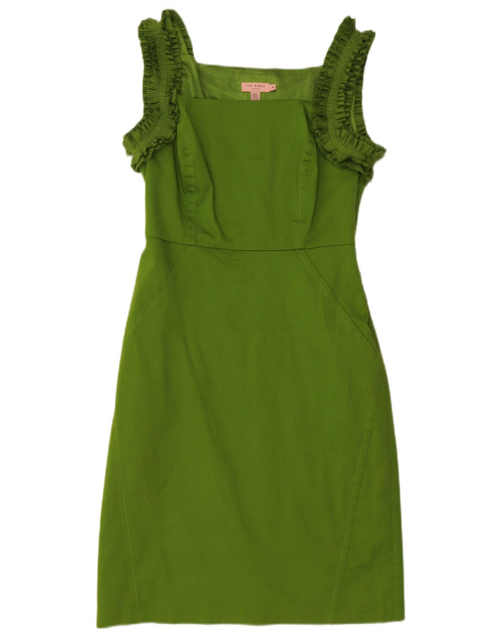 Rochie Ted Baker pentru femei, cu volane, fără mâneci, mărimea 3, bumbac verde mediu