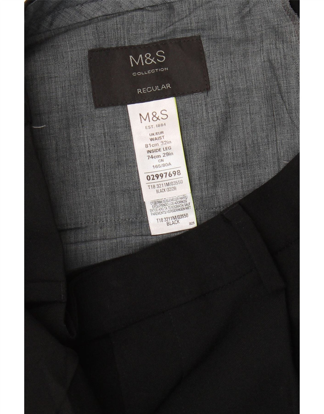 Pantaloni de costum pentru bărbați Marks & Spencer L32 L29 Poliester negru
