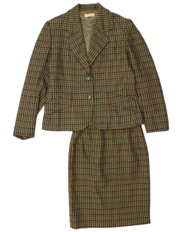 Set fuste vintage pentru femei cu 2 nasturi, 2 piese UK 12 Medium W26 Kaki Check