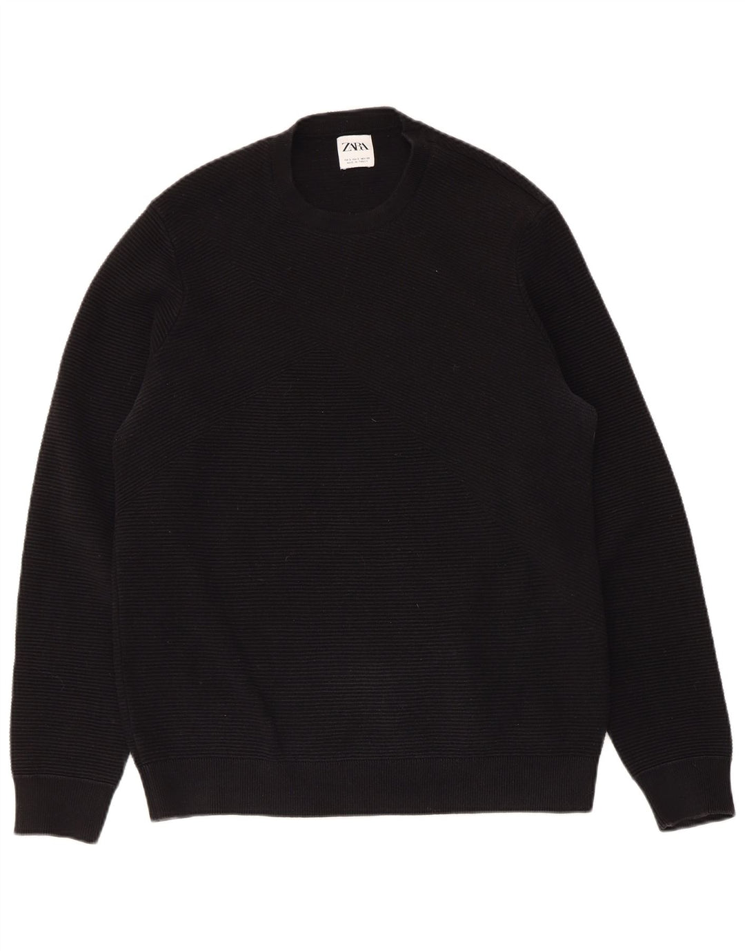 Pulover ZARA pentru bărbați, cu gât crew, bumbac mic, negru