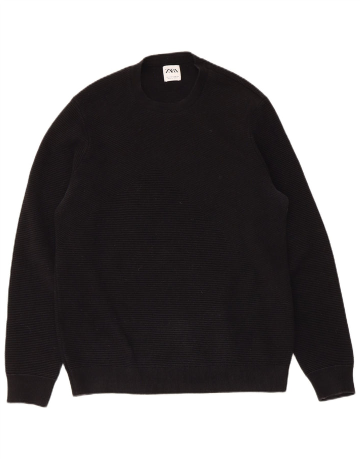 Pulover ZARA pentru bărbați, cu gât crew, bumbac mic, negru