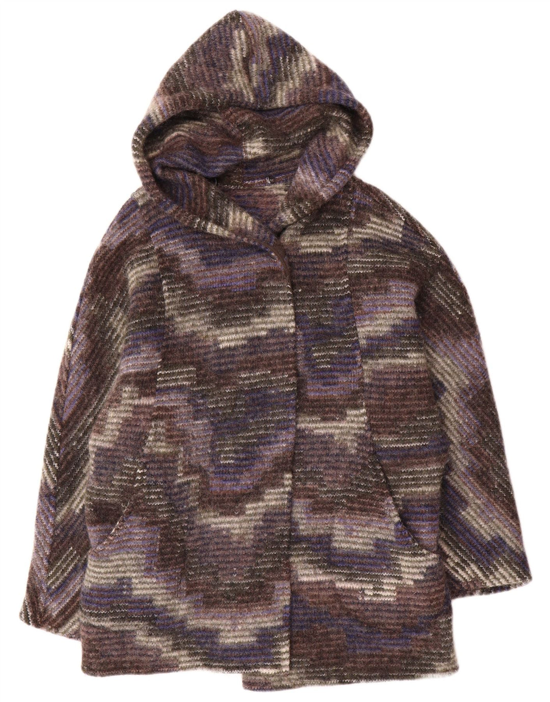 Pardesiu deschis pentru femei vintage cu glugă UK 12, camuflaj mediu multicolor