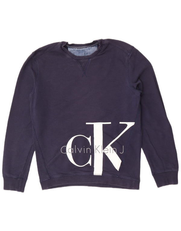 Calvin Klein Pulover cu grafic pentru femei UK 16 Mare Bumbac bleumarin