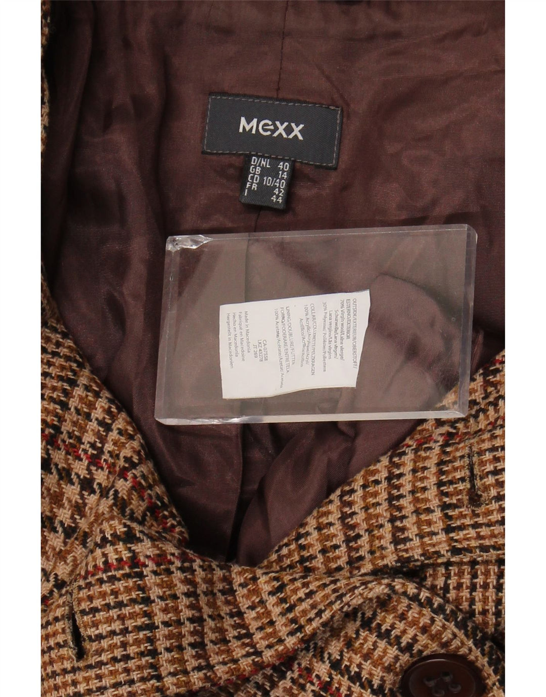 Palton de mazăre pentru femei Mexx UK 14 Lână virgină mare maro Houndstooth