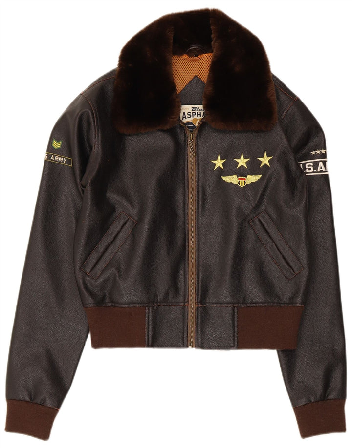 Jachetă Bomber cu grafică pentru femei Blue Asphalt UK 10 Mic maro Colorblock