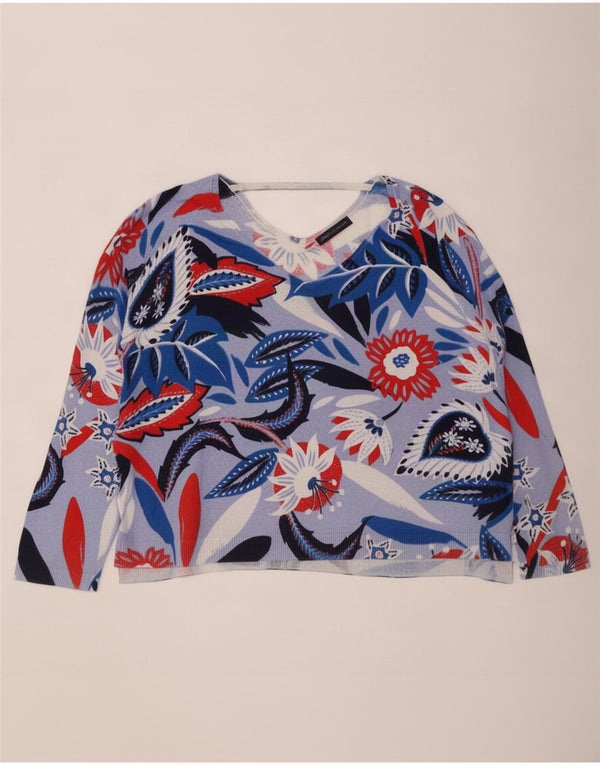 Marks & Spencer Pulover cu decolteu în V pentru femei UK 20 2XL Blue Floral Viscose