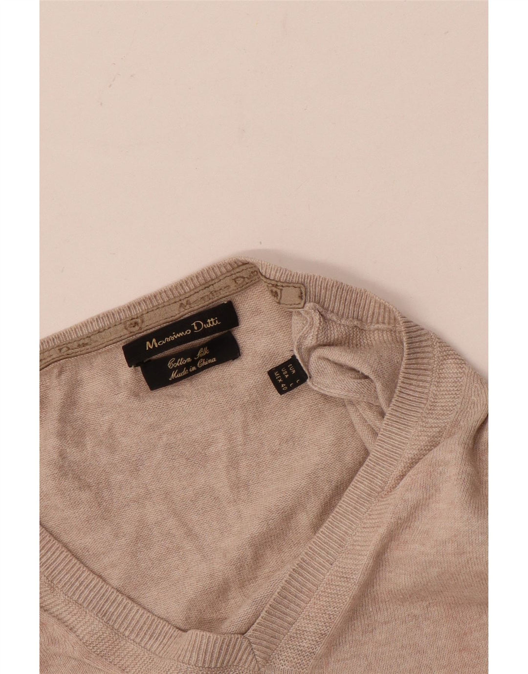 Massimo Dutti Pulover pentru bărbați cu decolteu în V, mare, bej, bumbac
