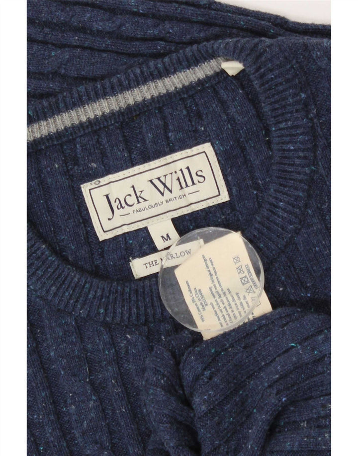 Pulover Jack Wills pentru bărbați cu gât roșu, bumbac mediu albastru bleumarin