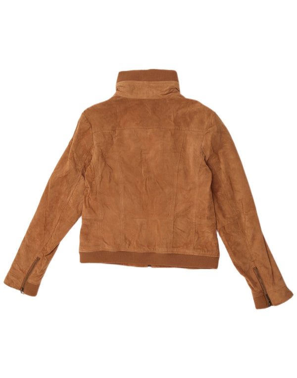 Jachetă vintage pentru femei crop din piele intoarsa UK 14, mare, bej