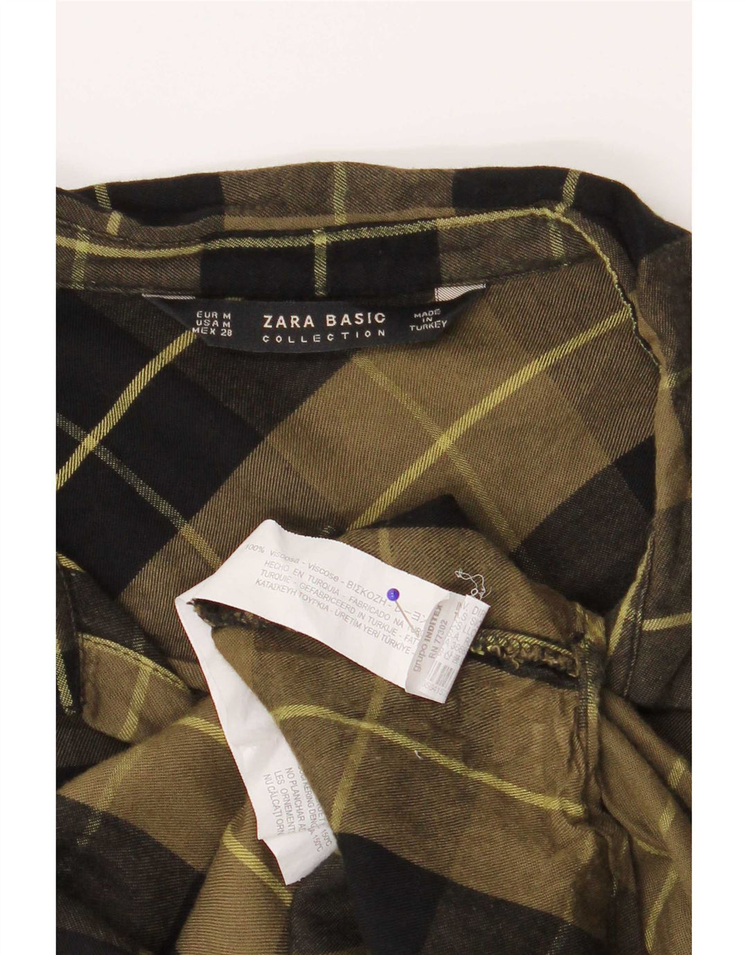 Cămașă de flanel pentru femei Zara UK 14 Medium Green Check Viscose