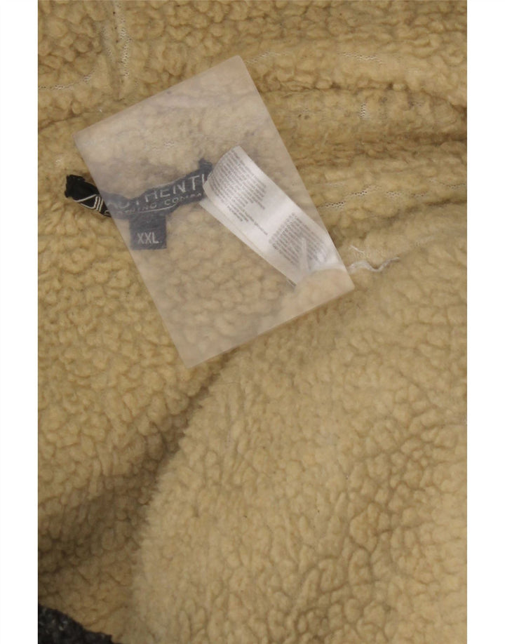 AUTHENTIC Pulover cardigan Sherpa pentru bărbați, cu glugă, 2XL, gri acrilic cu pete