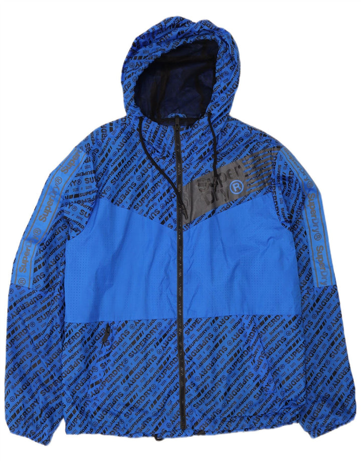 Jachetă de ploaie cu glugă grafică Superdry pentru bărbați UK 42 XL poliester albastru