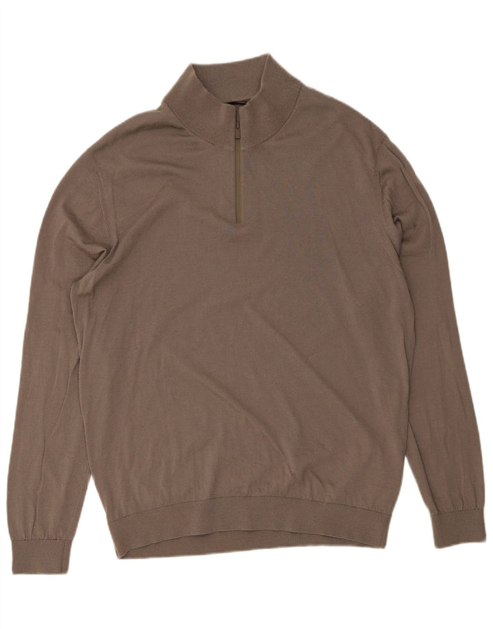 Pulover Massimo Dutti pentru bărbați, cu fermoar și gât, lână maro 2XL