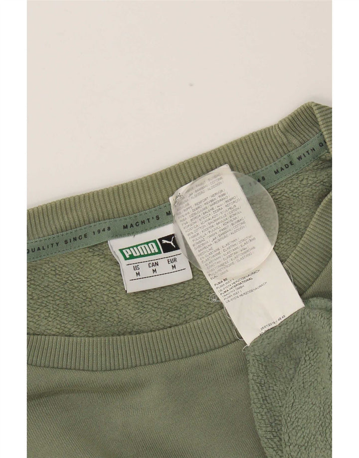 Pulover Puma pentru bărbați, bumbac color bloc verde mediu