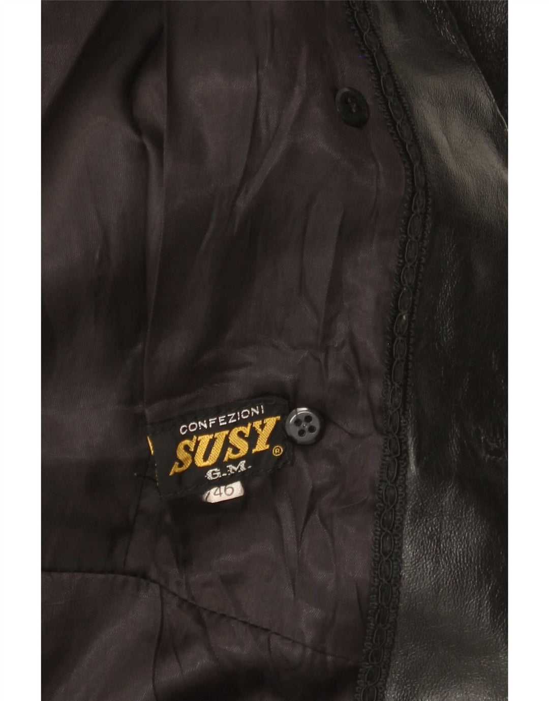 Palton din piele vintage pentru femei la dublu piept IT 46 mare negru