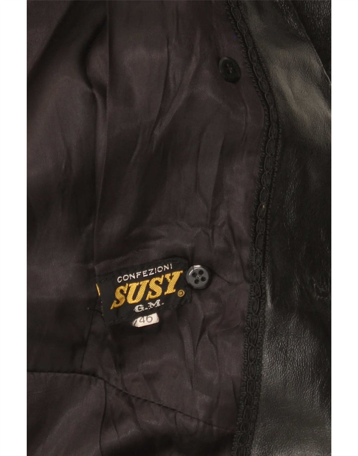 Palton din piele vintage pentru femei la dublu piept IT 46 mare negru