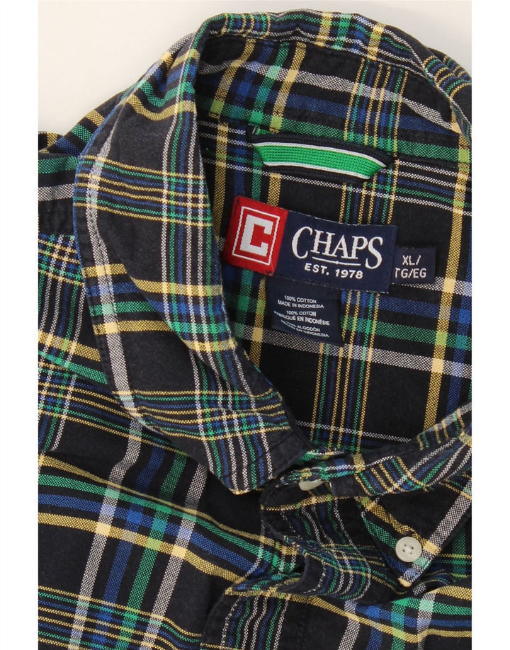 CHAPS Mens Flannel Shirt XL Black Check Cotton Vintage Chaps and Second-Hand Chaps from Messina Hembry 