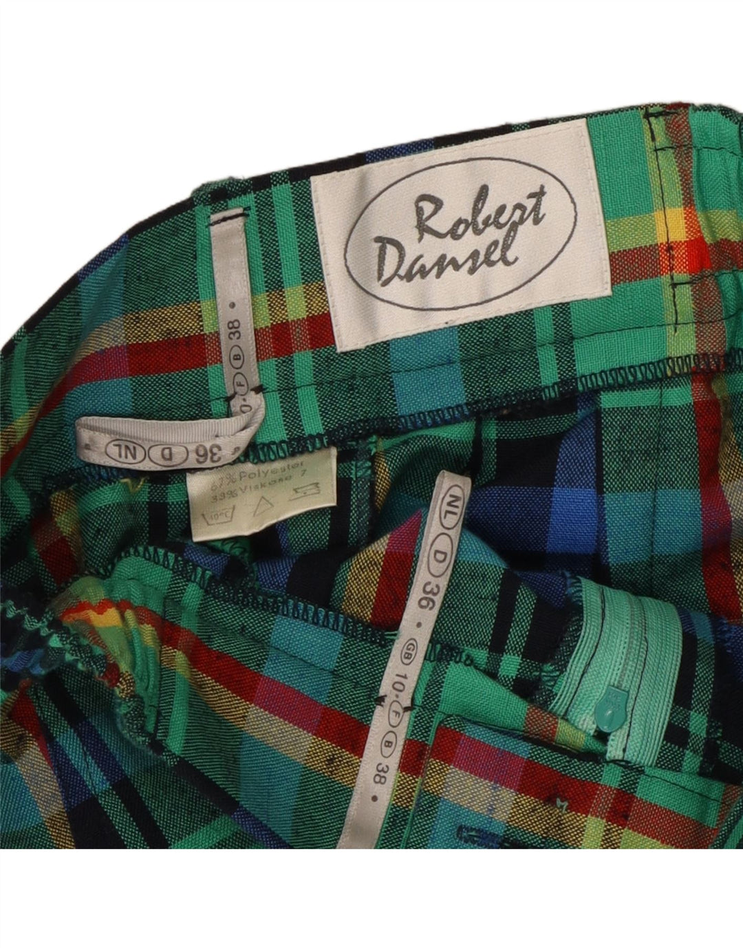 Bermude VINTAGE pentru femei cu talie înaltă UK 10 Small W24 Green Check