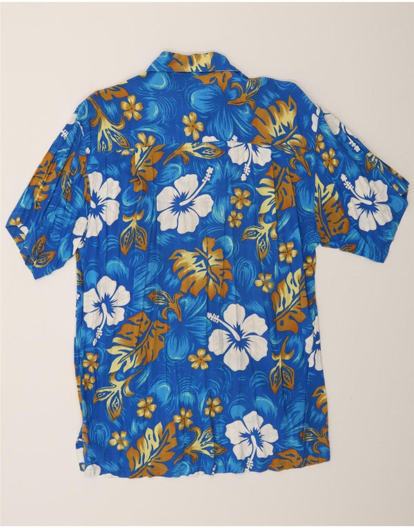 VINTAGE Mens Hawaiian Short Sleeve Shirt XL Blue Floral