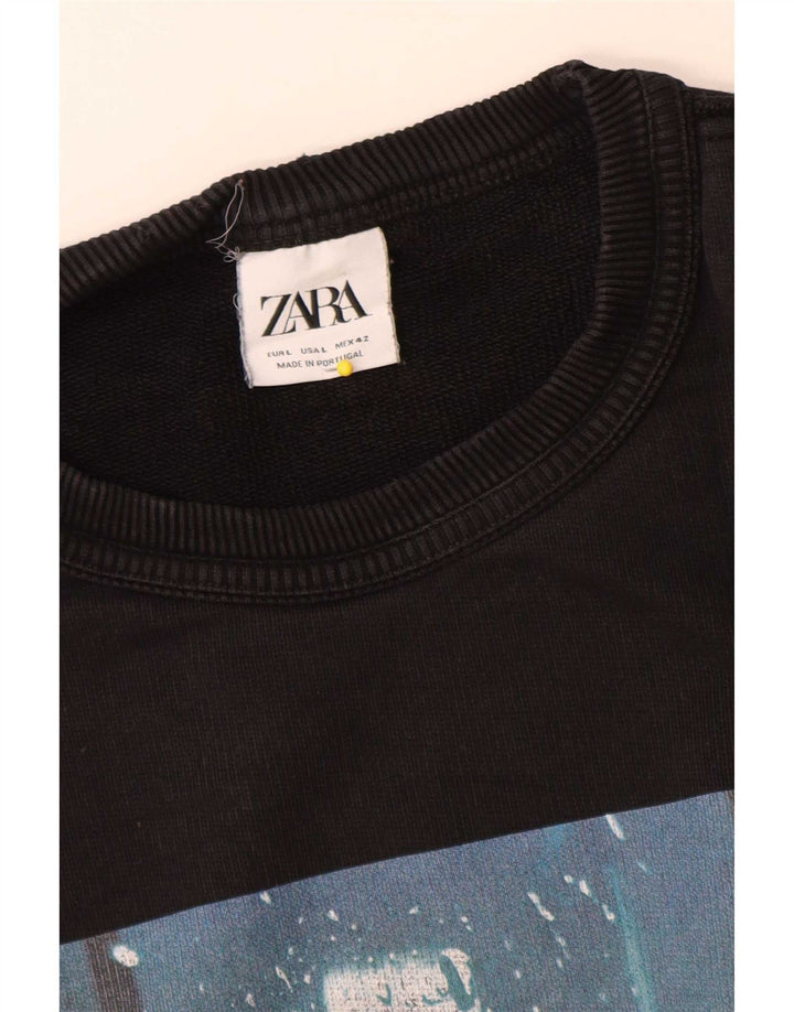 Pulover cu grafic pentru bărbați Zara, bumbac mare, negru