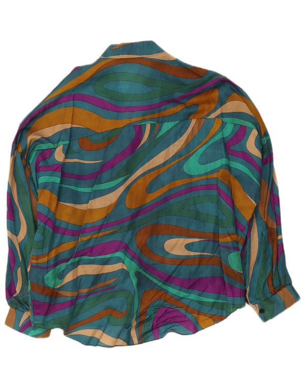 Bluză de cămașă vintage pentru femei UK 18 XL, viscoză geometrică multicoloră