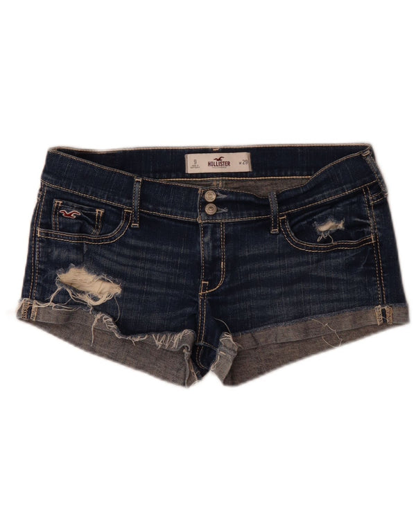 Pantaloni scurți Hollister pentru femei cu talie joasă din denim distressed W29 Medium Bleumarin