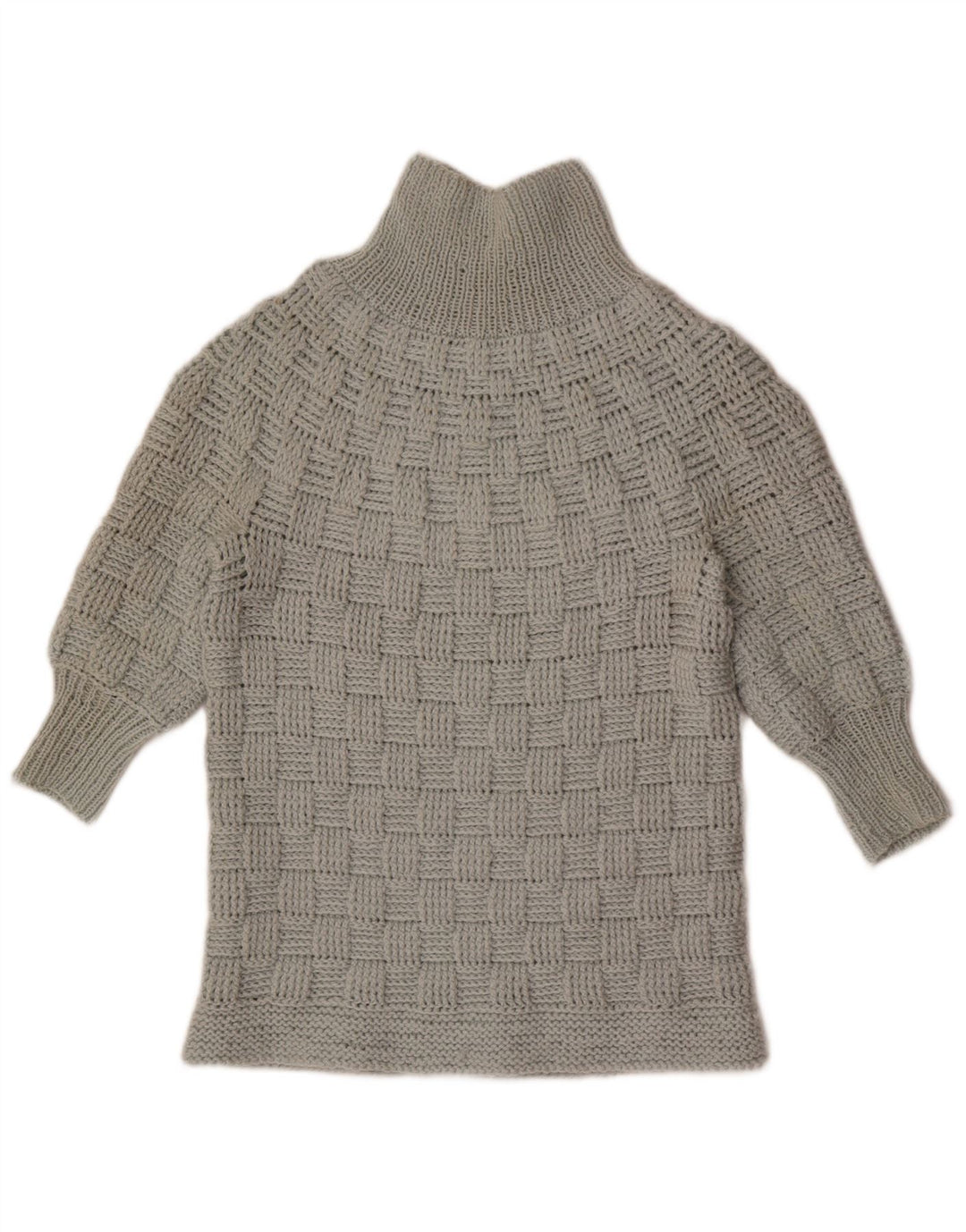 Pulover vintage pentru femei cu mânecă 3/4 cu gât țestoasă, UK 14, gri mediu