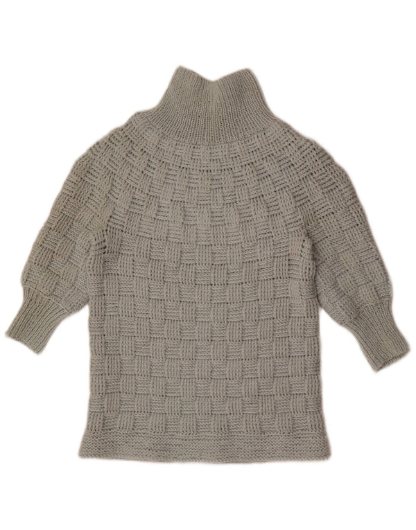 Pulover vintage pentru femei cu mânecă 3/4 cu gât țestoasă, UK 14, gri mediu