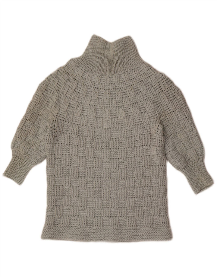 Pulover vintage pentru femei cu mânecă 3/4 cu gât țestoasă, UK 14, gri mediu