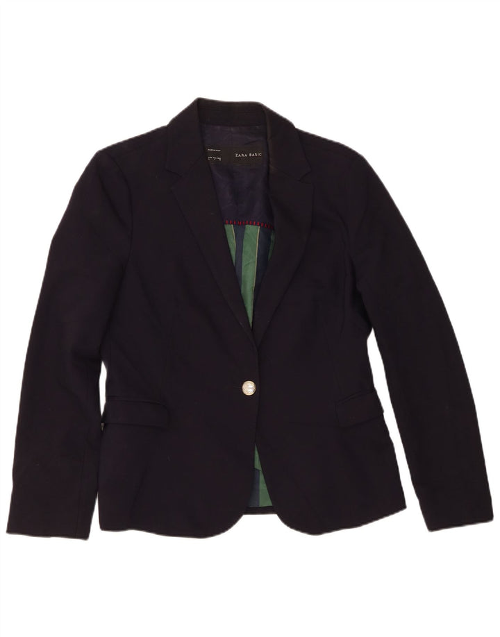 Jachetă Blazer pentru femei Zara, cu 1 nasture, UK 14, mare, bleumarin, poliester