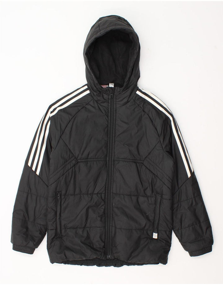 Jachetă căptușită cu glugă Adidas pentru băieți 11-12 ani, poliester negru