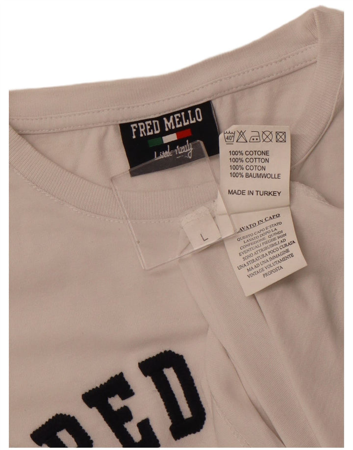 FRED MELLO Tricou grafic pentru bărbați Top mare din bumbac alb
