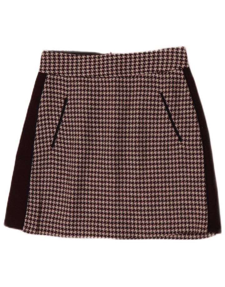 Fusta mini pentru femei Zara XS W24 Burgundy Houndstooth