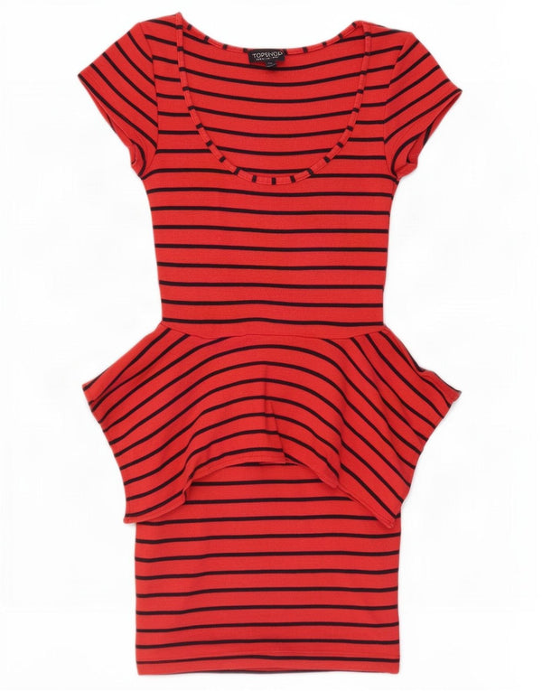 Rochie Topshop femei peplum UK 8 mic bumbac cu dungi roșii