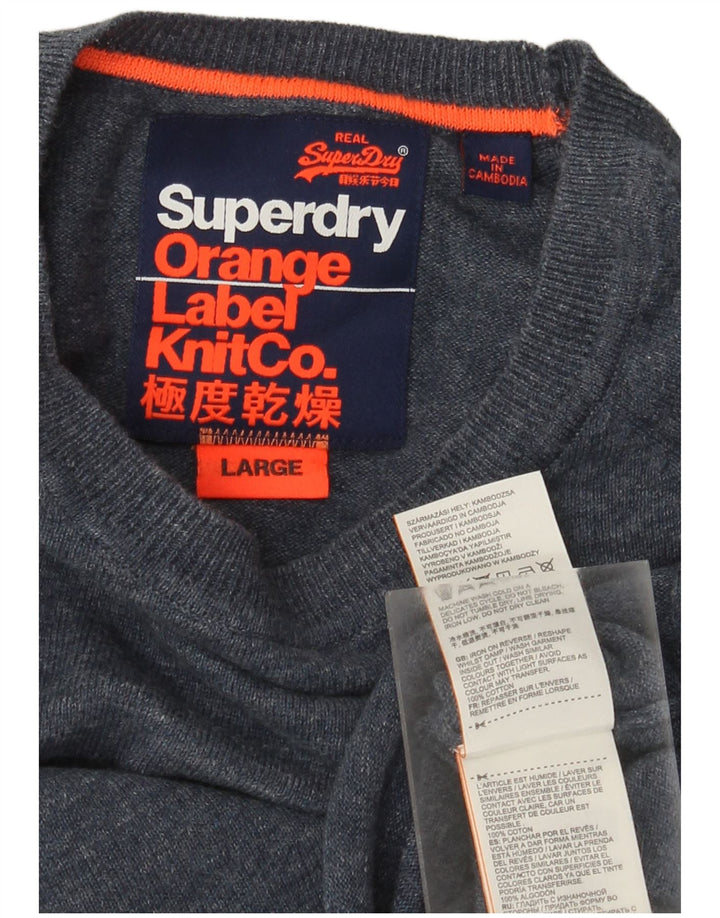 Pulover pentru bărbați Superdry cu decolteu triplu, mare, albastru, bumbac cu pete