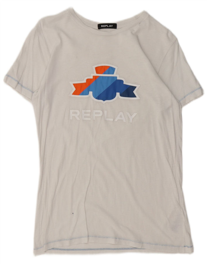 Tricou grafic pentru femei REPLAY Top UK 12 Bumbac alb mediu