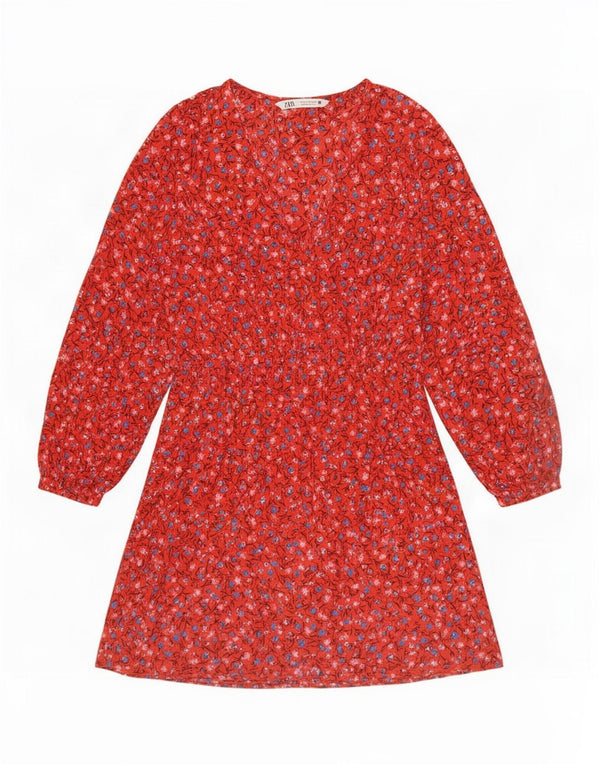 Rochie pentru femei Zara, cu mâneci 3/4, cu etaje, UK 10, Poliester Floral Roșu Mic