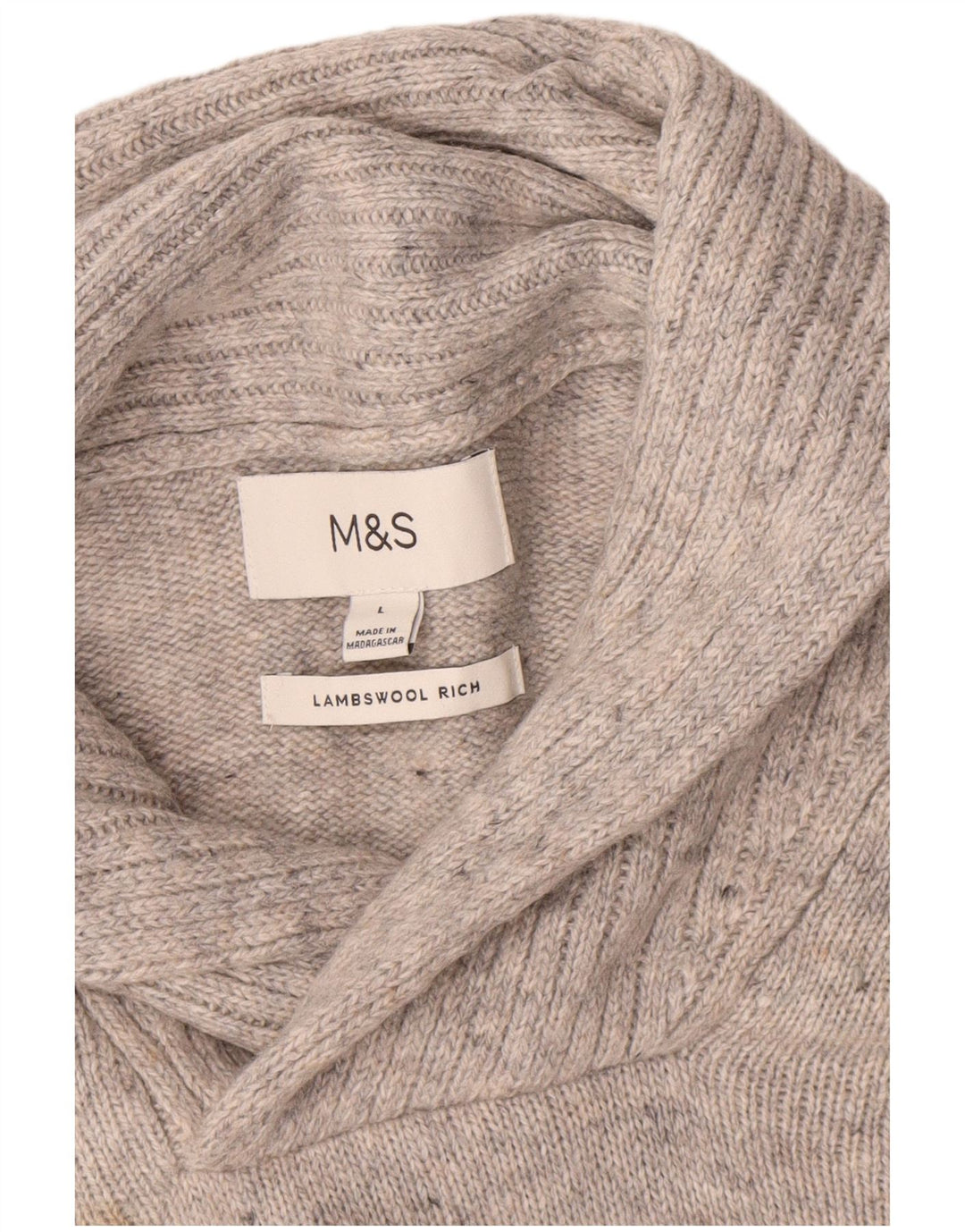 Marks & Spencer Pulover pentru bărbați cu gât șal, lână de miel, mare, gri