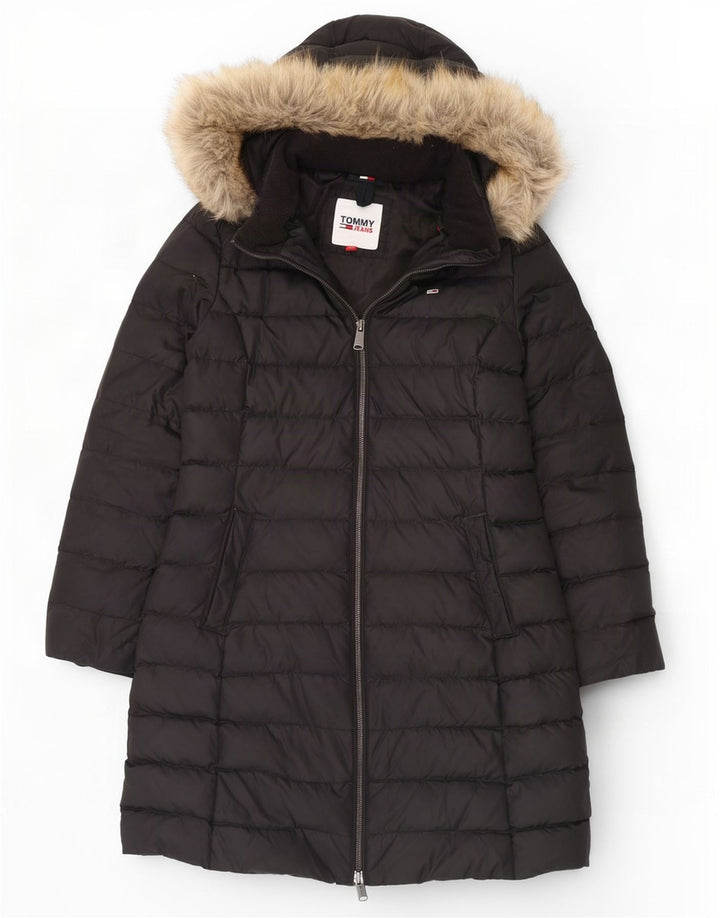 Palton căptușit cu glugă pentru femei Tommy Hilfiger UK 14 Poliester negru mare