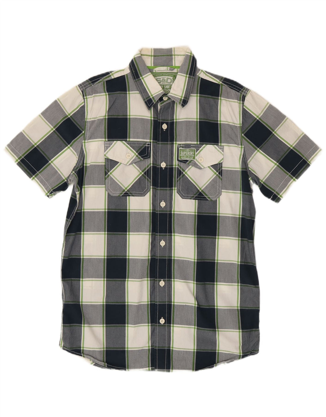 Cămașă cu mânecă scurtă pentru bărbați Superdry, din bumbac cu carouri, albastru bleumarin