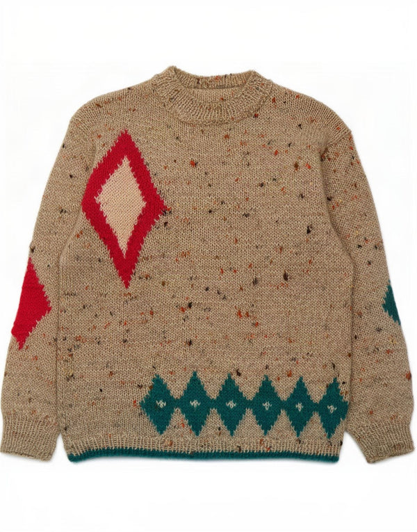 Pulover vintage cu gât țestoasă pentru femei UK 14 Medium Bej Argyle/Diamond