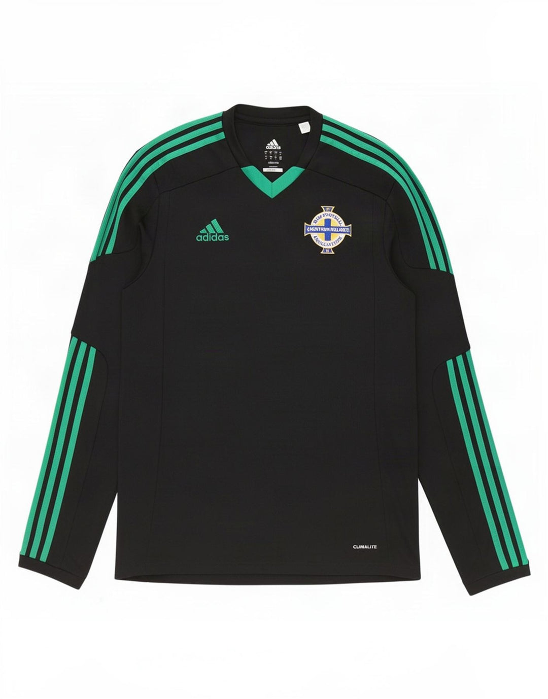 Top de fotbal irlandez Adidas pentru bărbați cu mânecă lungă, poliester mediu negru