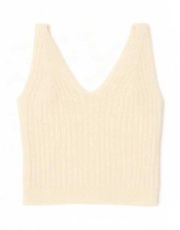 Top crop tricot vintage pentru femei UK 8 mic, alb, bumbac