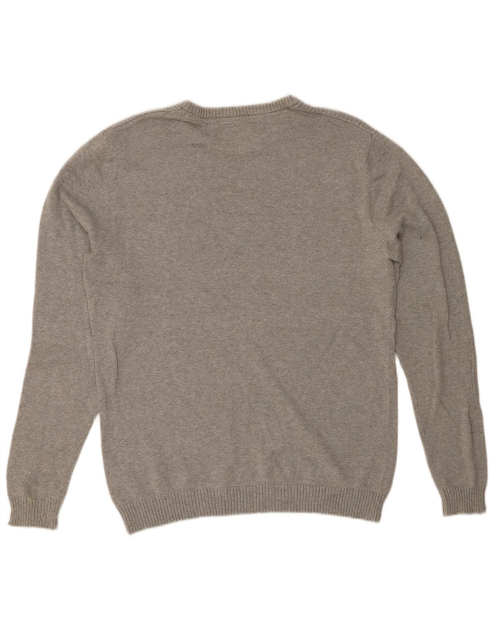 JACK & JONES Pulover pentru bărbați cu gât roșu din bumbac, gri mediu