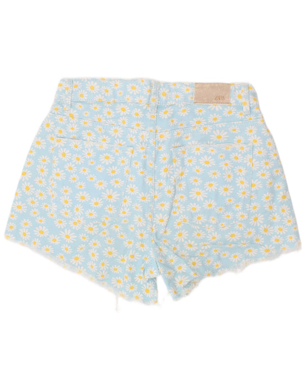 Pantaloni Scurt Denim Zara Fete 13-14 Ani W28 Albastru Floral