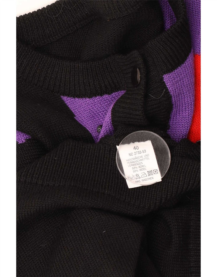 Pulover cardigan cu paragate vintage pentru femei EU 40 Medium Black Colorblock
