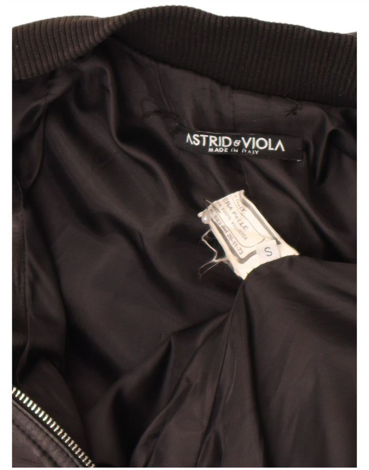 Jachetă de piele crop pentru femei Astrid & Viola UK 8 Mic din piele neagră