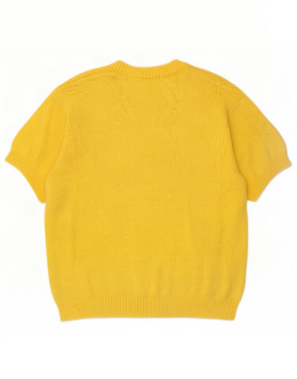 Pulover vintage pentru femei cu mânecă scurtă cu decolteu în V, UK 14, galben mediu