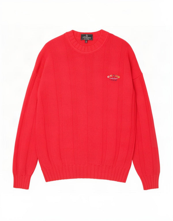 Les Copains Mens Crew Neck Jumper Sweater IT 50 Medium Red Merino Wool
